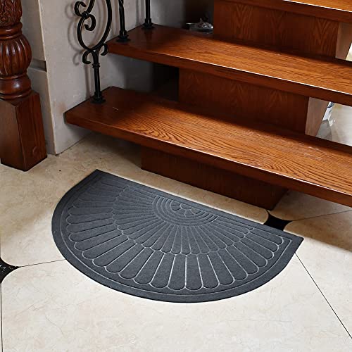Morning View Half Round Doormat - Non-Slip Entryway Rug, Gray 30x18 In