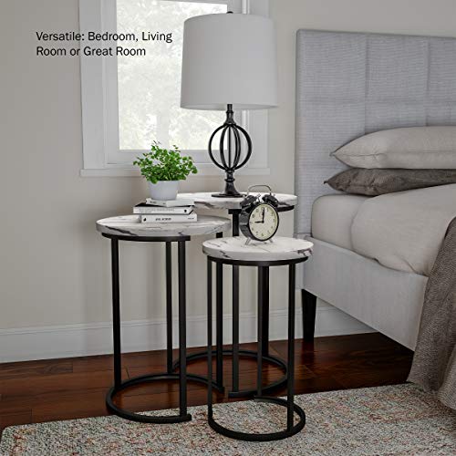 3-Piece Round Nesting Side Table Set, Faux Marble Top with Metal Base