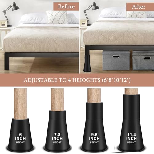 12 Inch Heavy Duty Bed Risers - Adjustable Furniture Lifts, Set of 4
