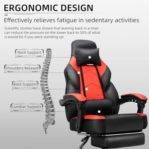 Ergonomic Gaming Chair with Retractable Footrest and Massage Lumbar Support