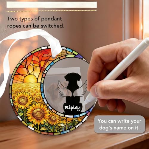 Personalized Dog Memorial Ornament Sunflower - Glass Keepsake with Gift Box