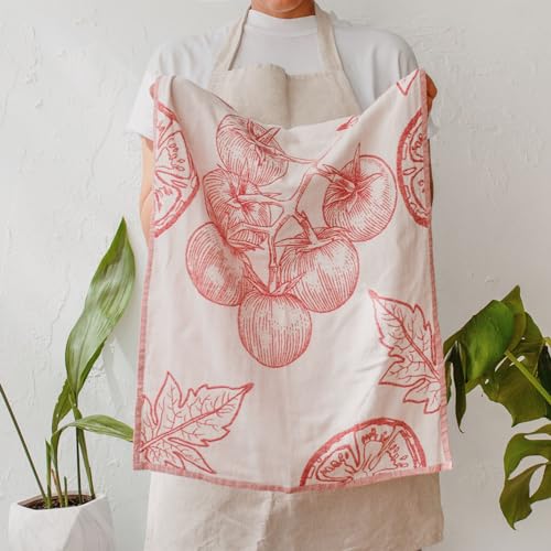 100% Turkish Cotton Kitchen Dish Towels, Jacquard Vegetable Print Set of 4