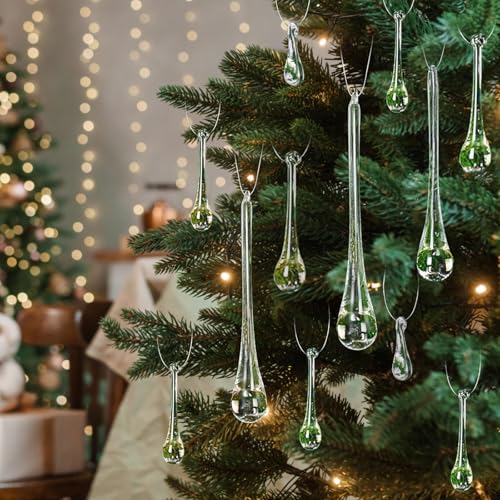 Clear Glass Raindrop Christmas Ornaments Set - 30 Pieces, 5 Sizes, Holiday Decor