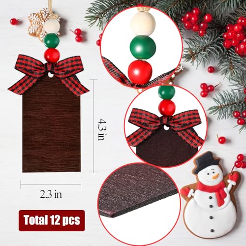 12-Piece DIY Christmas Stocking Name Tags with Wood Beads and Bow