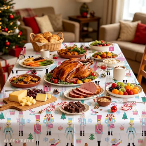 Pink Nutcracker Christmas Tablecloth Set - 2 Pieces for Holiday & Ballet Parties