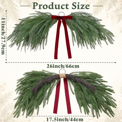 Waipfaru 26 Inch Artificial Norfolk Pine Christmas Mirror Garland with Red Bow - Reusable Holiday Decor