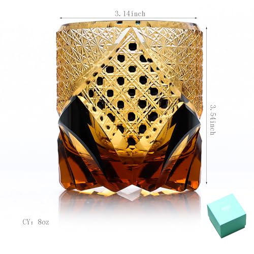 JINZHI Edo Kiriko Hand-Carved Gold Sake Glass Cup - Japanese Artisan Crystal Barware