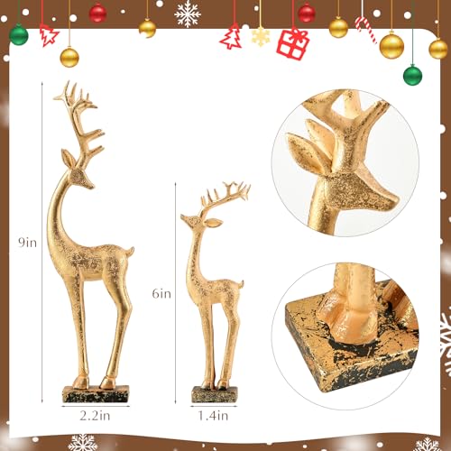 Christmas Gold Reindeer Figurines - Set of 2 Elegant Resin Holiday Centerpieces