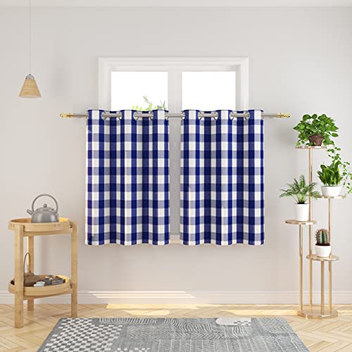 Buffalo Check Curtains 36" Long Grommet Top Window Panels - Navy Blue & White (Set of 2)