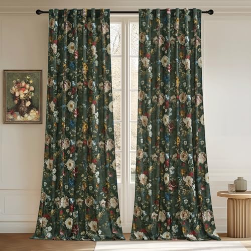 StangH Green Floral Velvet Curtains 52x86 Inches, Pack of 2, Living Room Decor