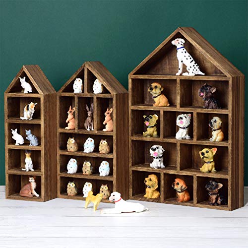 Wooden House-Shaped Shadow Box Display Shelf, Wall-Mounted Organizer