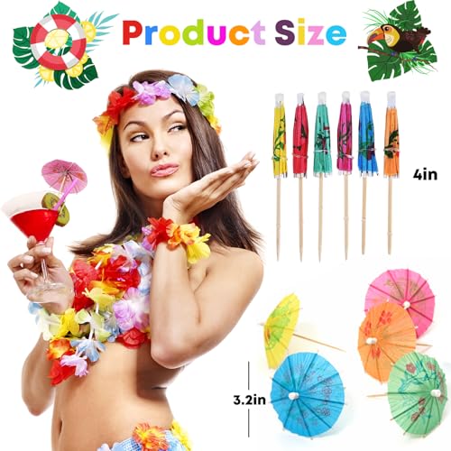 ALINK 144 Pcs Cocktail Umbrellas & Drink Picks - 4-Inch Tiki Luau Party Decorations