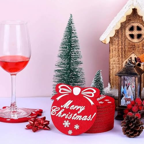 Christmas Snowflake Felt Coasters 10-Pack Ball Shape Red & Gray Tea Cup Mats