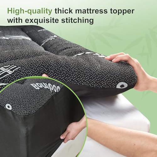 Queen Size Bamboo Mattress Topper - Soft Cooling Pillow Top Pad