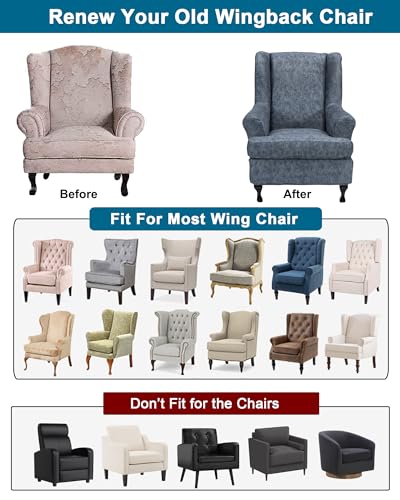 Wingback Chair Slipcovers - 2-Piece Washable Furniture Protector
