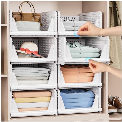 5 Pack Stackable Closet Storage Baskets Foldable Wardrobe Bins