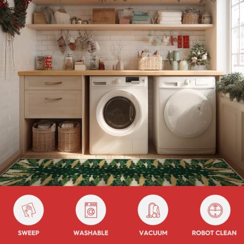 Artoid Mode 2' x 6' Green Xmas Tree Snowflake Runner Rug – Non-Slip, Washable Hallway/Bedroom Decor