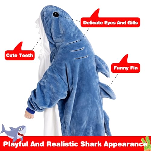 Shark Wearable Blanket Hoodie, Zippered Plush Shark Costume for Adults