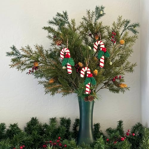 Humble Hilo Candy Cane with Holly 3-Pack Handmade Felt Christmas Ornaments