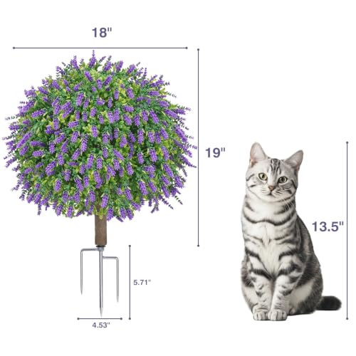 24.7-Inch Artificial Boxwood Topiary Ball Trees with Lavender, Set of 2
