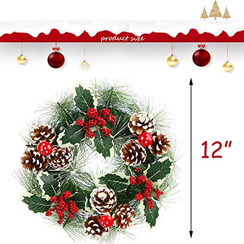 12-Inch Christmas Wreath with Berries and Floral Rustic Front Door Decor