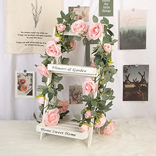 Artificial Pink Rose Vine Garland, 4 Pack 26ft Silk Hanging Flowers