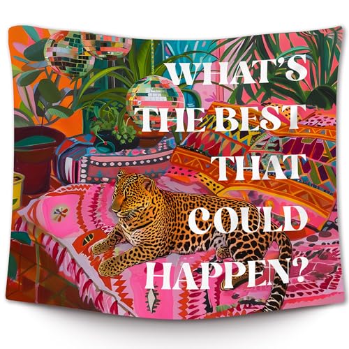 Retro Preppy Leopard Disco Wall Tapestry - Groovy Room Decor (50x60 In)