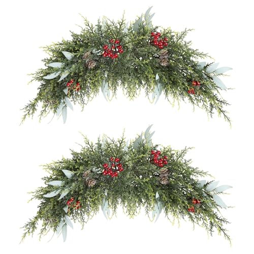 U'Artlines Green Christmas Swag 27.5 Inch Artificial Holiday Decor for Front Door & Indoor/Outdoor Use