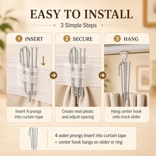 90pcs Stainless Steel 4-Prong Curtain Pleat Hooks for Drapery