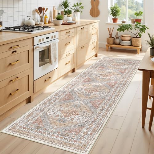 Vintage Washable Runner Rug 2x8 - Non-Slip Low Pile Hallway Carpet