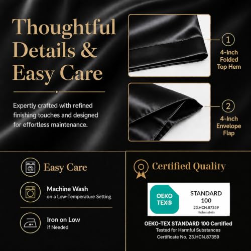 CozyLux Queen Satin Sheet Set - 4-Piece 14" Deep Pocket Silky Bed Sheets (Black)