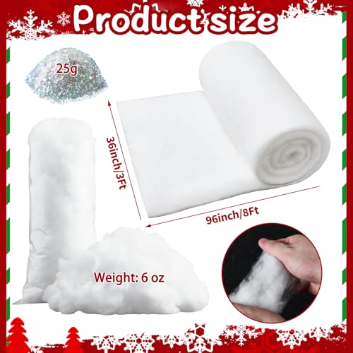 3-Piece Artificial Christmas Snow Set - 3x8ft Blanket, Fake Snow & Glitter