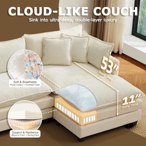 113-Inch Modular Sectional Sofa, L-Shaped Chenille Cloud Couch with Ottoman
