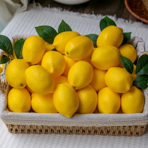 20 Pcs Artificial Lemons with Leaves - Realistic Faux Fruit Decor