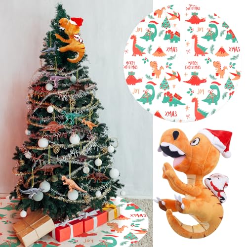 Leyndo Christmas Dinosaur Tree Topper Ornaments & Tree Skirt Set