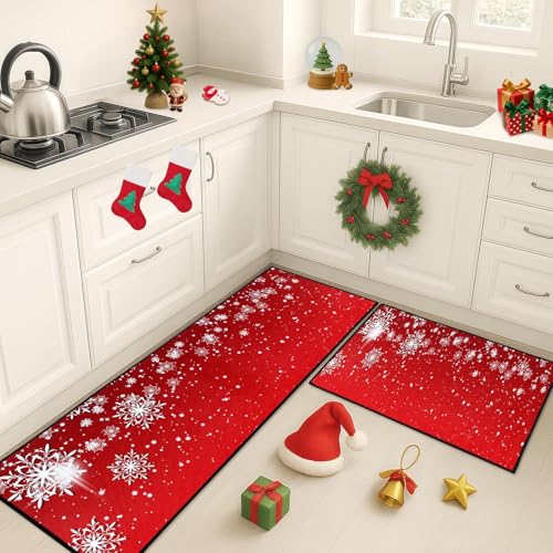 ArtSocket Christmas Snowflakes Non-Slip Kitchen Rugs Set of 2 - Merry Christmas 2