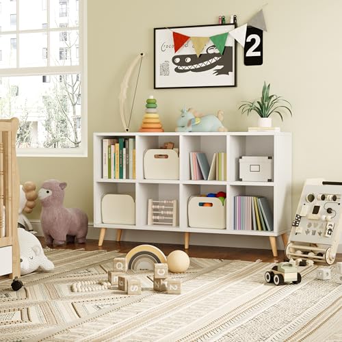 8-Cube Bookshelf 2-Tier Modern Wood Storage Organizer with Legs