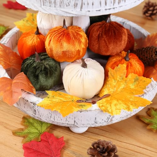 15PCS Velvet Fall Pumpkins for Autumn Thanksgiving Home Decor 3.14 Inch