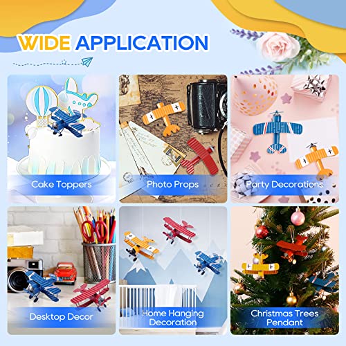 Vintage Metal Airplane Model Ornaments 3-Pack, Mini Hanging Biplanes