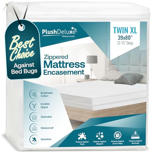 PlushDeluxe Twin XL Waterproof Mattress Encasement - Zippered 6-Sided Cover