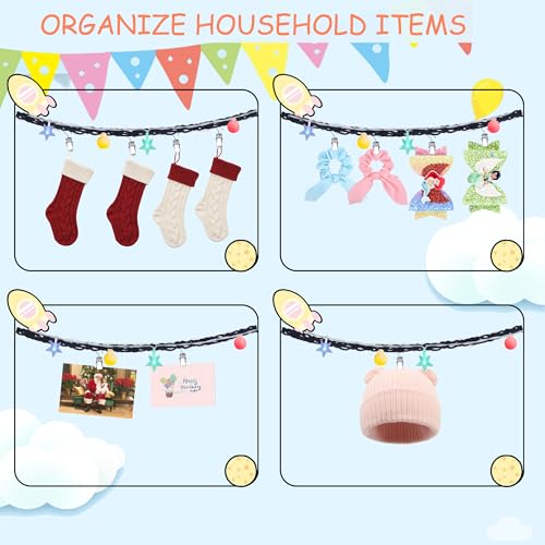 2-Pack Stuffed Animal Storage Chain with 40 Metal Clips, 80-Inch Boho Wall Organizer