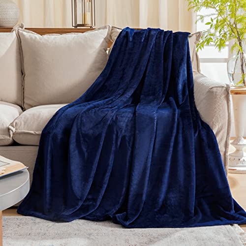 Plush Fleece Throw Blanket, Navy Blue 50"x60" - Super Soft Flannel Couch Blanket