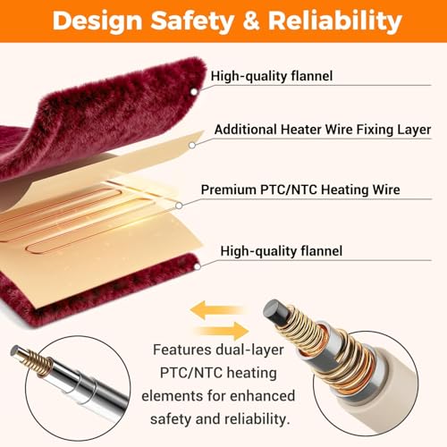 Electric Heated Blanket Throw, 50" x 60", 5 Heat Levels, Soft Flannel