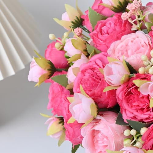 2-Pack Mixed Pink Artificial Silk Peony Bouquets for Home & Wedding Decor