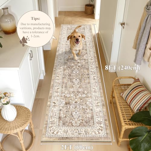2x8 Boho Floral Runner Rug, Non-Slip Washable Kitchen Hallway Floor Mat