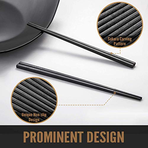 Reusable Fiberglass Chopsticks 10 Pairs - Dishwasher Safe Non-Slip, 9.5 Inch