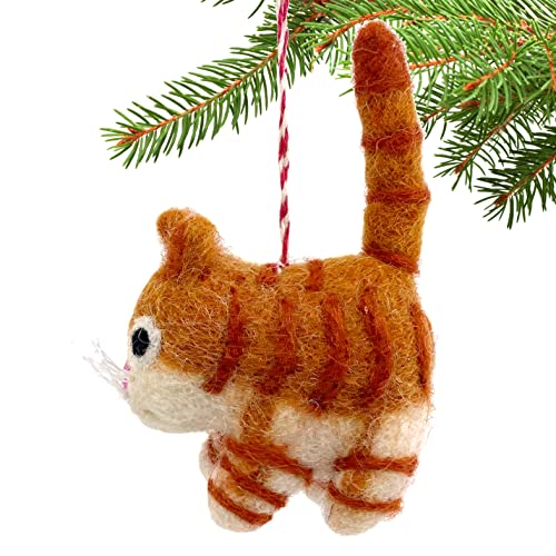 Orange Tabby Cat Wool Ornament for Christmas Tree, Handmade Holiday Decor