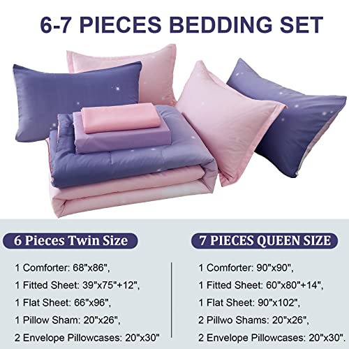 7-Piece Rainbow Ombre Bed-in-a-Bag Comforter Set for Girls Twin XL/Full