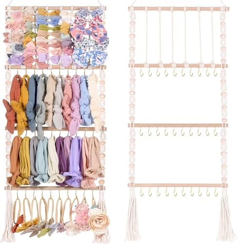 Bohemian Wall Hanging Hair Bow Organizer - Baby Headband & Bow Storage