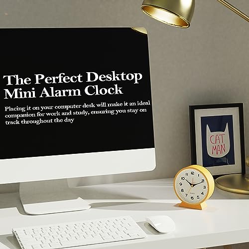 Silent 4.5" Retro Analog Alarm Clock - Non-Ticking Metal Desk Clock (Orange)
